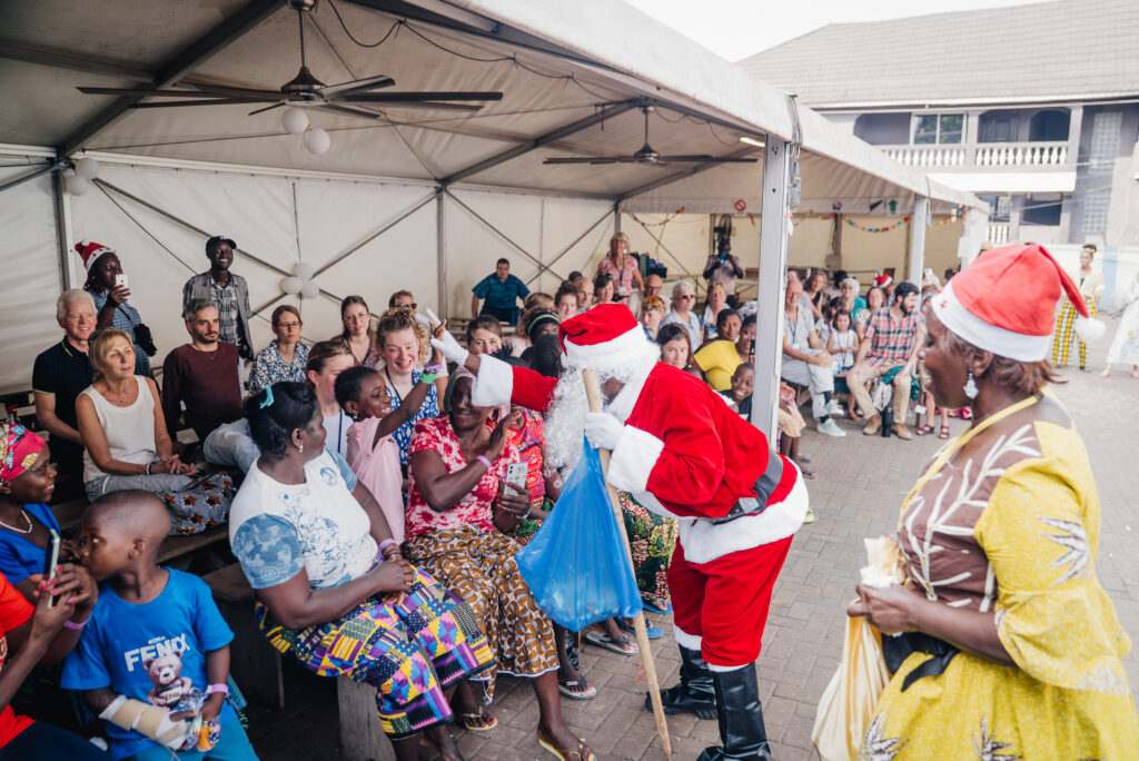 crew and day crew at the hope center during christmas with patients.
